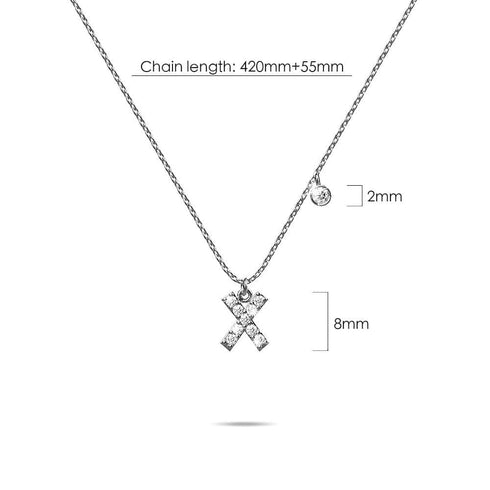 Solid 925 Sterling Silver Initial Crystal Personalised Alphabet Letter Necklace Silver